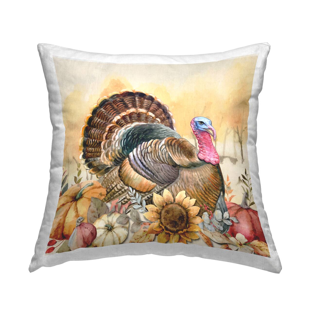 Stupell Industries Fall Turkey Floral Harvest Pumpkins Decorative Printed Throw Pillow